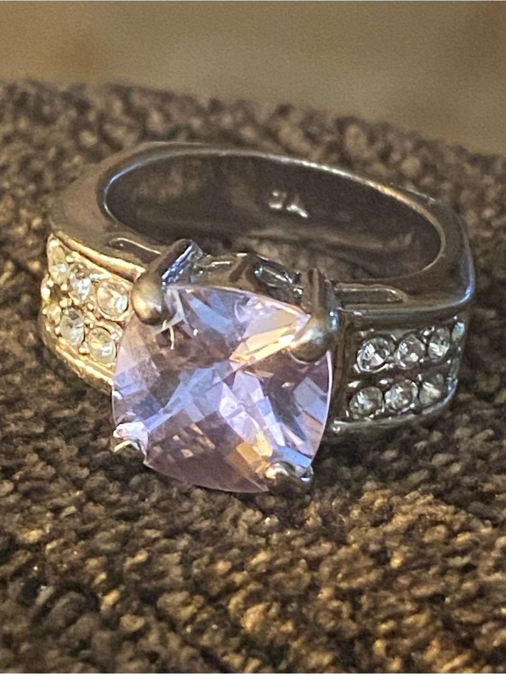 JA Cushion Cut Pink Lavender Statement
Ring Size 6 6.5 Silver Tone